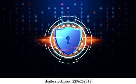 Protection network security computer and safe your data concept. Shield icon cyber security, digital data network protection, Digital crime by an anonymous hacker. 3D illustration