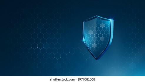 Protection Safe Shield Or Safety Guard Virus Defense On Secure Background With Insurance Medical Concept. 3D Rendering.