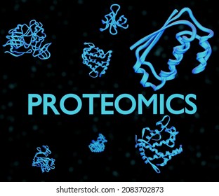 proteomics and wide variety of blue proteins 3d rendering