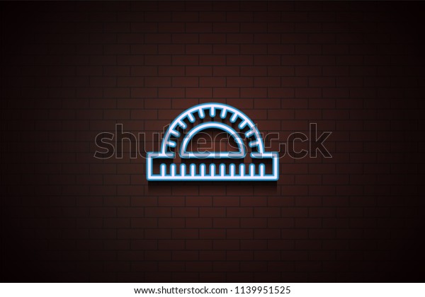 protractor\
icon in Neon  on dark brick wall\
background
