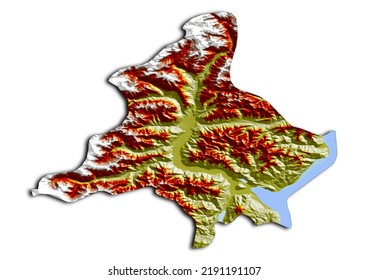 Province Of Verbano Cusio Ossola Italy Map, Shaded Relief Map Of Province Of Verbano Cusio Ossola Italy. 3D Render Physical Map.