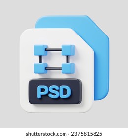 Psd file document. File type icon. Files format and document concept. 3d Render illustration.