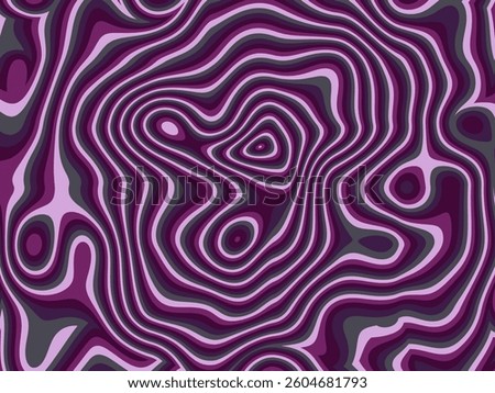a psychedelic, abstract background with a layered, wavy pattern in shades of purple, gray, and pink. The pattern creates an optical illusion of depth and movement