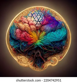 Psychedelic Brain With Sacred Geometry