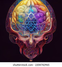 Psychedelic Brain With Sacred Geometry