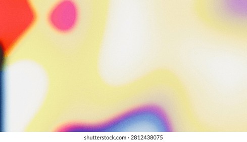 Psychedelic lava blob artwork with fine grain noise texture. Abstract chromatographic color bleed in hot pink, vivid yellow, and indigo blue over a bright aesthetic liquid cream backdrop.