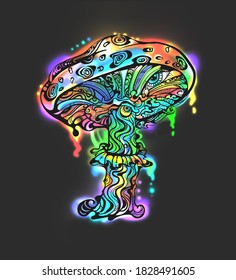 Psychedelic Magic Glowing Mushroom. Goa Trance Music, Hanging Out, Shindig, Going Out, The Gang, Rave, Get Together, Culture. Hippie. Hashish. 60s