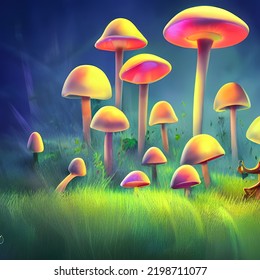 Psychedelic Magic Mushroom Trippy 3D Illustration