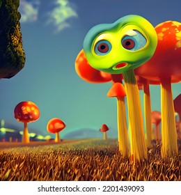 Psychedelic Magic Mushroom Trippy 3D Illustration