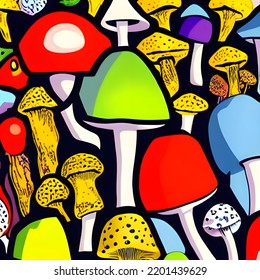 Psychedelic Magic Mushroom Trippy Illustration