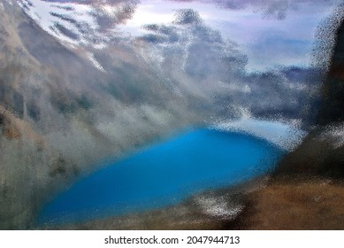 Psychedelic Monte Fitz Roy background with colors pattern on shiny glossy surface or brilliant glass