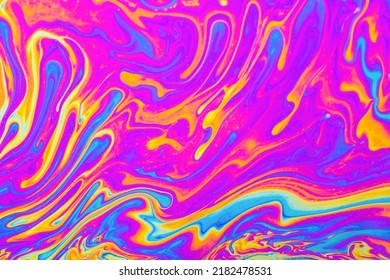 Psychedelic Multicolored Background Abstract. Rainbow Colors. Patterns Background. Photo Macro Shot Of Soap Bubbles

