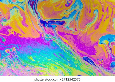 Psychedelic multicolored background abstract. Rainbow colors. patterns background. Photo macro shot of soap bubbles
