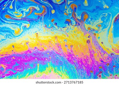 Psychedelic multicolored background abstract. Rainbow colors. patterns background. Photo macro shot of soap bubbles