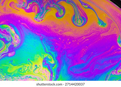 Psychedelic multicolored background abstract. Rainbow colors. patterns background. Photo macro shot of soap bubbles