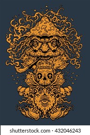 Psychedelic Mushroom Wizard Digital Illustration Tshirt Stock 