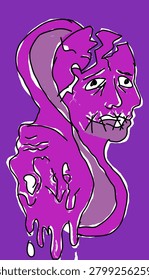 Psychedelic Pink Distorted Multiple Faces Surrealist Pop Art Vector