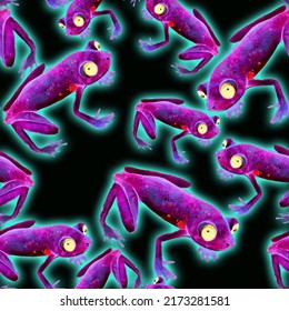 Psychedelic Poison Purple Frogs Seamless Texture Stock Illustration