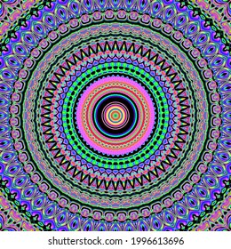 Psychedelic Vivid Neon Colorful Symmetrical Boho Hippie Mandala