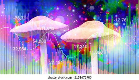 Psychedelics Business And Psychedelic Drug Investing Or Hallucinogenic Drugs Industry And Hallucinogens Representing The Business Of Mind Altering Substances In A 3D Illustration Elements.