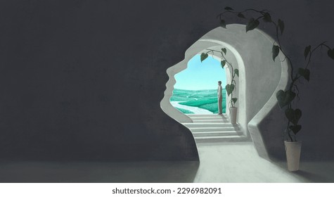 psychology, wat, escape and mental health concept art. surreal painting. Conceptual artwork. - Powered by Shutterstock