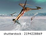 Pteranodon, a pteranodon, captures fish for food.3D illustration 3D rendering 