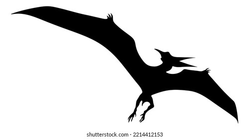 Pterodactyl Silhouette. Flying Dinosaur Isolated Illustration. Paleontology.