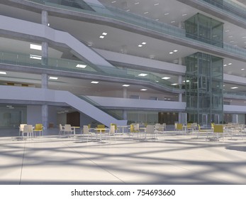 Public interior atrium. 3D render.