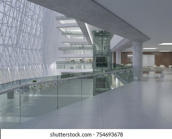 Public Interior Atrium. 3D Render.