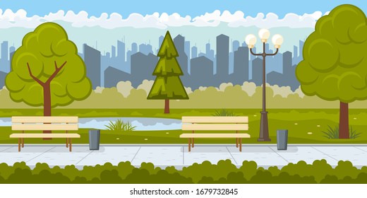 Summer City Park Panorama Vector Illustration Stock Vector (Royalty ...