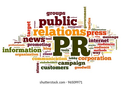 Public relations concept in word tag cloud on white background