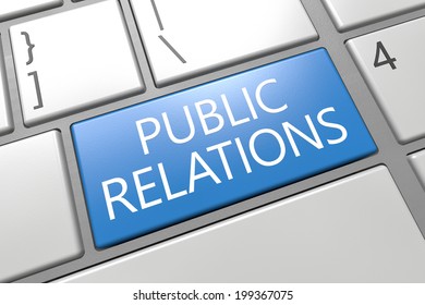 Public Relations - keyboard 3d render illustration with word on blue key