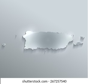 Puerto Rico Map Glass Card Paper 3D Raster