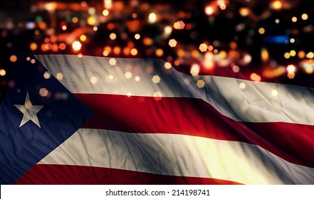 Puerto Rico National Flag Light Night Bokeh Abstract Background