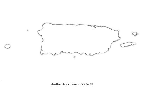 Puerto Rico Outline Map With Shadow. Detailed, Mercator Projection.