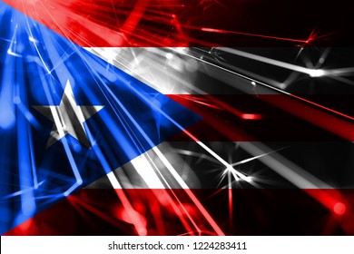 Puerto Rico Shining Fireworks Sparkling Flag. New Year 2019 And Christmas Futuristic Shiny Party Concept Flag