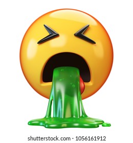 Puking emoji isolated on white background, disgusted or sick emoticon, vomiting emoji 3d rendering