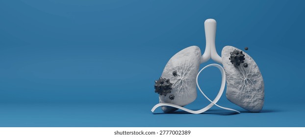 Pulmonary function test illustration. World tuberculosis day, world no tobacco day, lung cancer, Pulmonary hypertension, Pneumonia, copd, eco air pollution, Respiratory medical diagnostics. 3d render