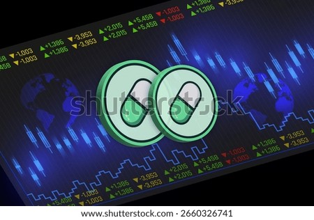 pump.fun-pump cryptocurrency logos on digital background. 3d illustrations.