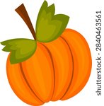 pumpkin fruit vector. Hand-drawn style pumpkin with green leaves, suitable for autumn, Halloween, food packaging, seasonal designs, and illustrations.