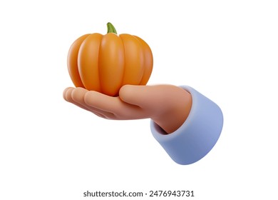 A pumpkin in the hands of a gardener, organic farming, melons and gourds with a harvest. Growing vegetables for vegetarian food under mulch. 3d rendered illustration. 3D Illustration - Powered by Shutterstock