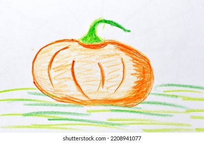 pumpkin large orange color children's pencil drawing