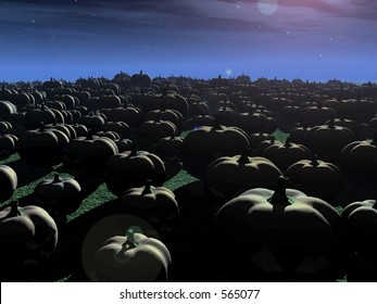 Pumpkin Patch A Huge Field Of Pumpkins At Night