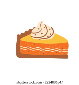 Pumpkin pie slice hand drawn in cute cartoon style  isolated element white  Thanksgiving day food illustration and slice pumpkin pie 