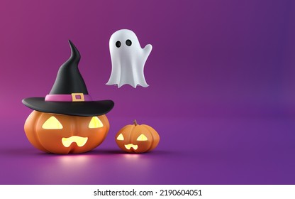 Pumpkins With 3D Ghost. 3D Render