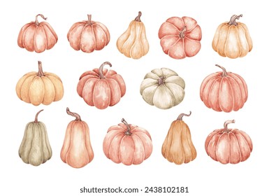 Pumpkins clip art hand drawn by watercolor. Thanksgiving, Halloween traditional symbols and fall objects. Autumn harvest - Powered by Shutterstock