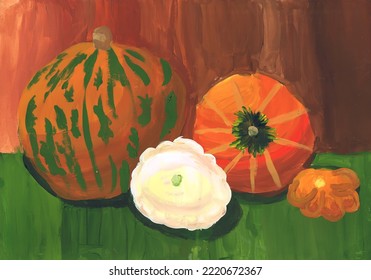 Pumpkins   patisson  still life  Children's drawing