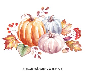 Pumpkins Watercolor Clipart Handpainted Illustration Stock Illustration ...