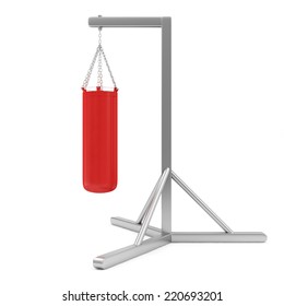 Punching Bag On The Stand Isolated On White Background