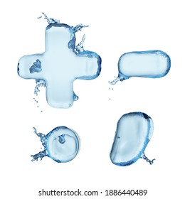 Punctuation Mark Blue Water Splash Alphabet Isolated On White Background. 3D Rendering Illustration.